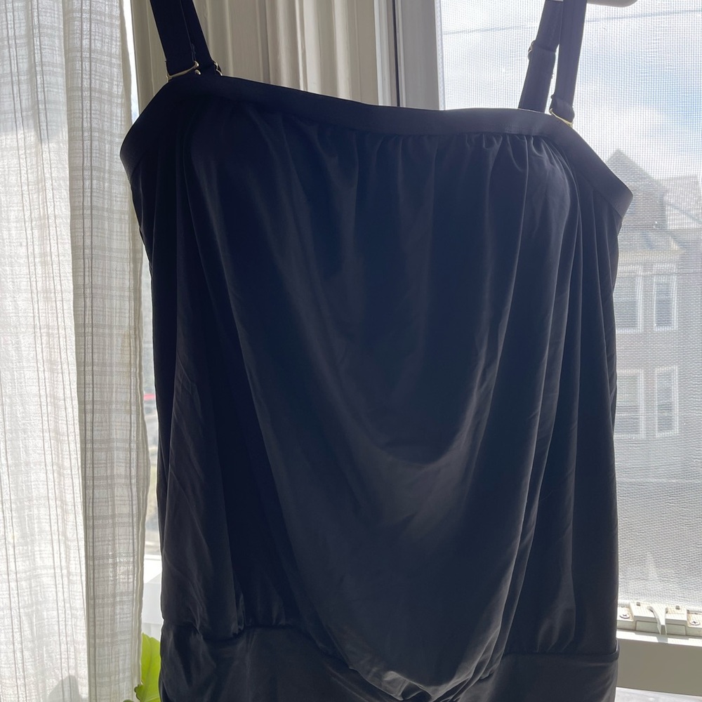 Swimsuits for all black blouson swim top.